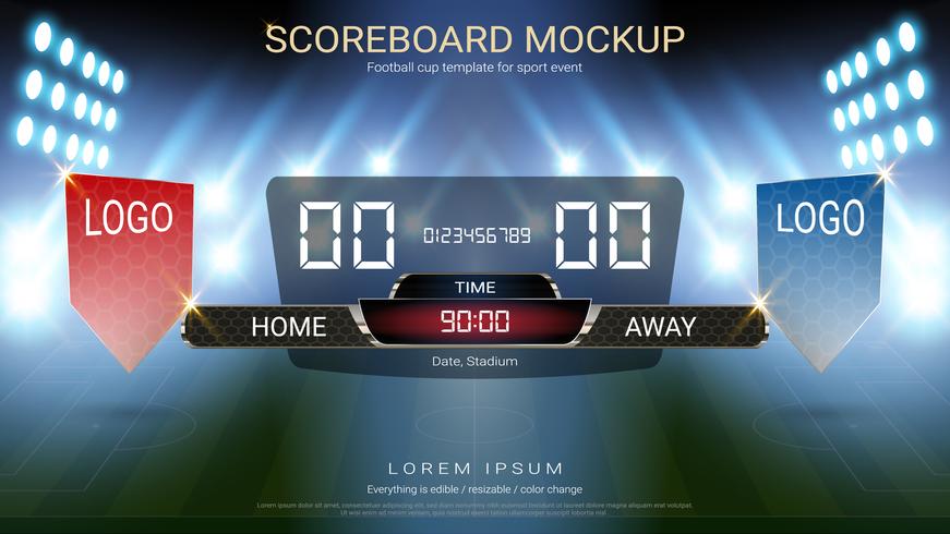 Digital timing scoreboard, Football match team A vs team B, Strategy broadcast graphic template. vector