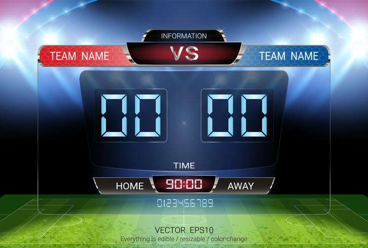 Digital timing scoreboard, Football match team A vs team B, Strategy broadcast graphic template. vector