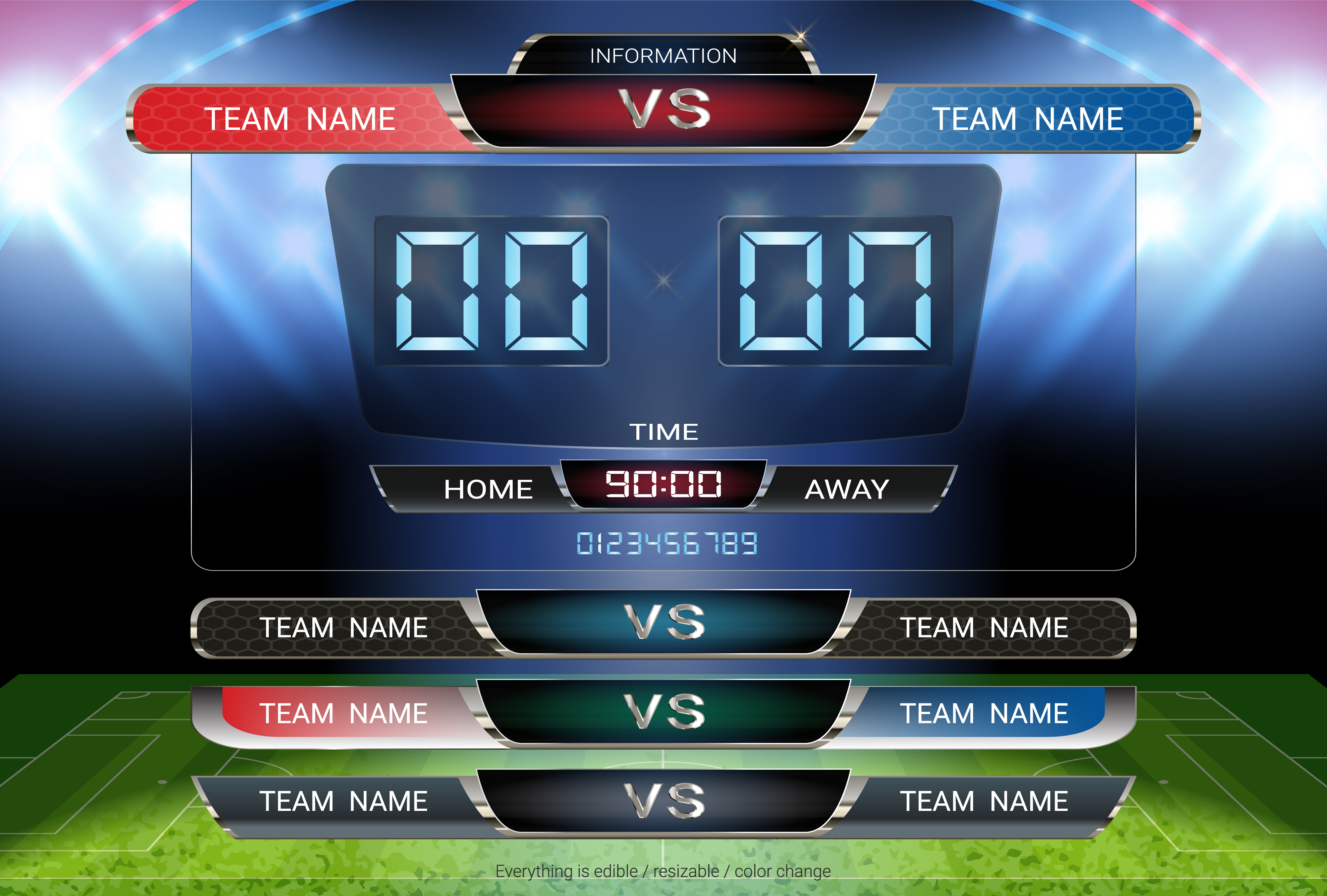 Digital timing scoreboard and Lower thirds template, Soccer or football