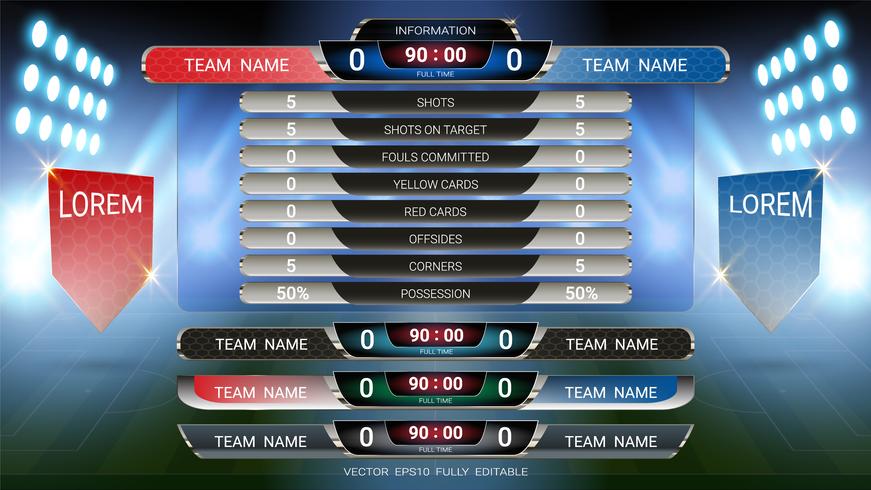 Scoreboard and Lower thirds template, Sport soccer and football match team A vs team B. vector