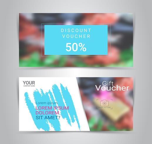 Gift certificates and vouchers, discount coupon or banner web template with blurred background. vector