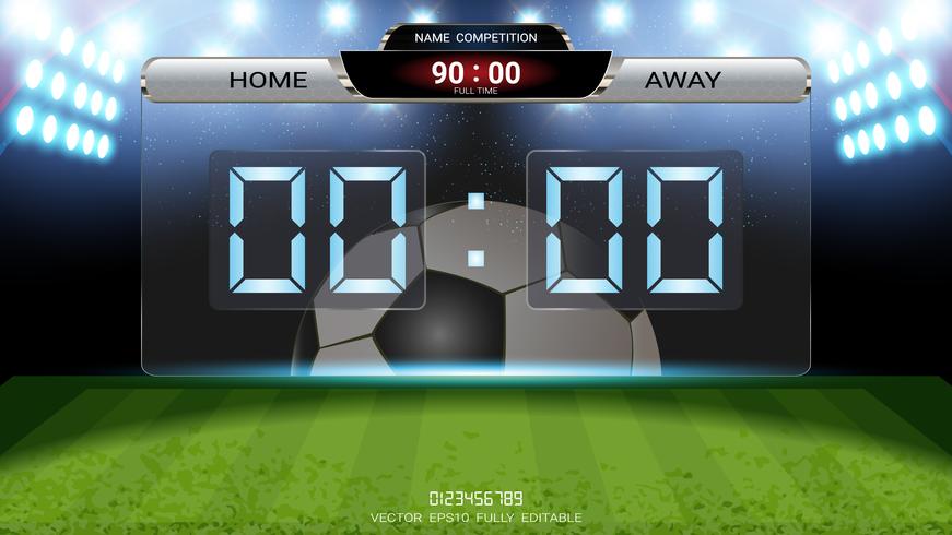 Digital timing scoreboard, Football match team A vs team B, Strategy broadcast graphic template. vector