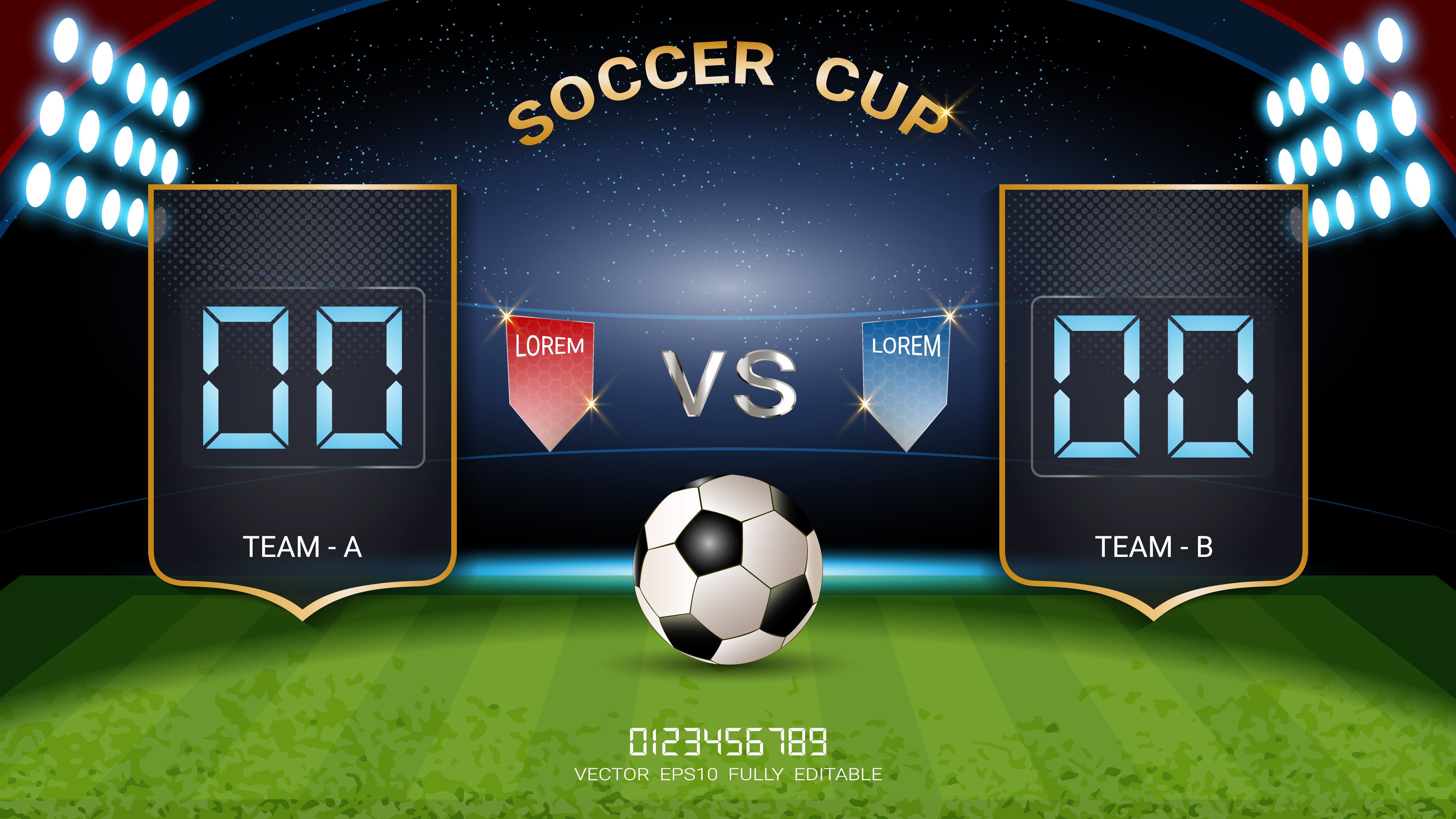 Digital timing scoreboard, Football match team A vs team B, Strategy