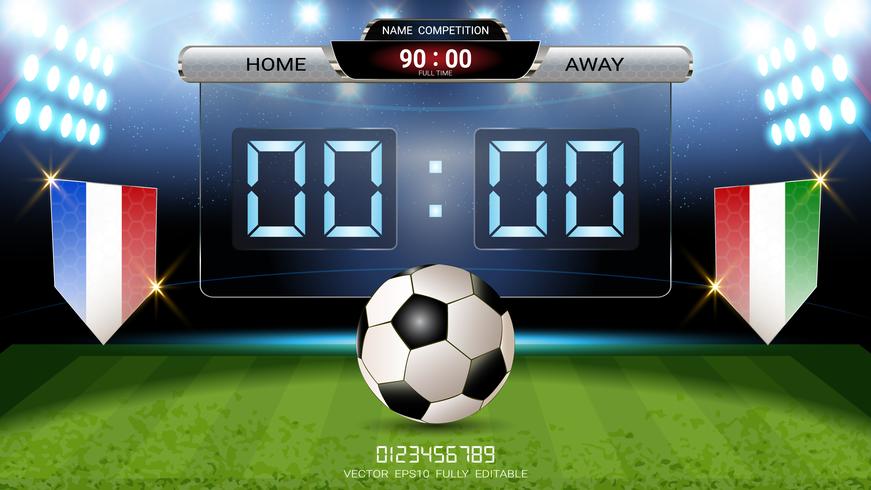 Digital timing scoreboard, Football match team A vs team B, Strategy broadcast graphic template. vector