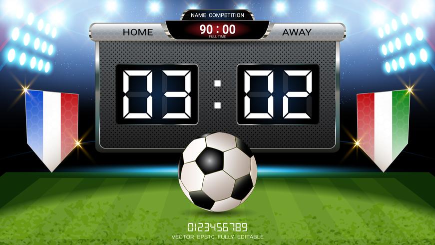 Digital timing scoreboard, Football match team A vs team B, Strategy broadcast graphic template. vector