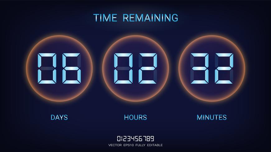 Countdown timer remaining or Clock counter scoreboard with days, hours and minutes display. vector