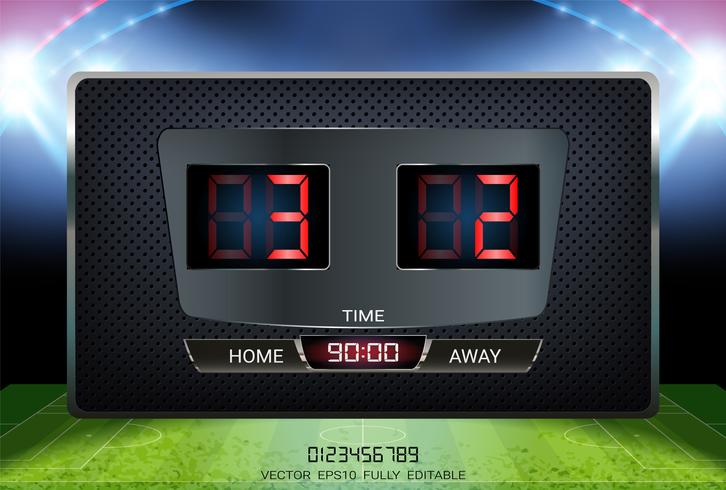 Marcador de cronometraje digital, equipo de partidos de fútbol A contra equipo B, plantilla gráfica de transmisión de estrategia. vector