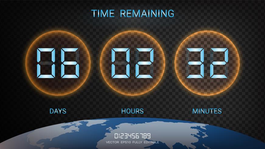 Countdown timer remaining or Clock counter scoreboard with days, hours and minutes display. vector