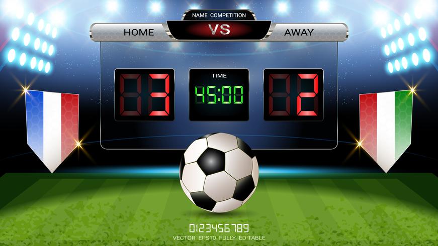 Digital timing scoreboard, Football match team A vs team B, Strategy broadcast graphic template. vector