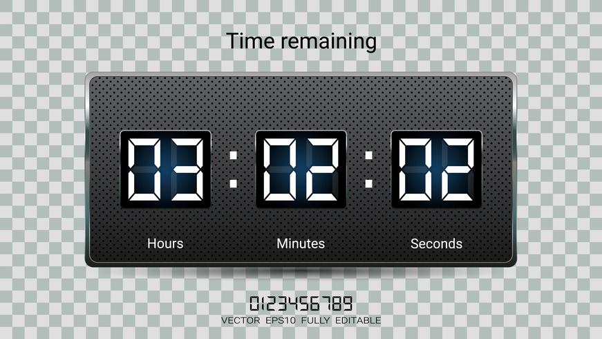 Countdown timer remaining or Clock counter scoreboard with hour, minutes and seconds display. vector