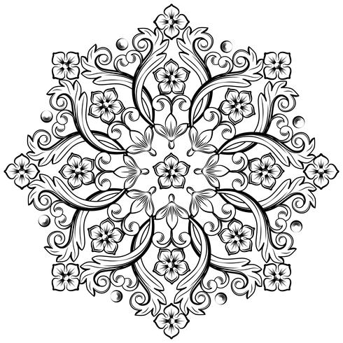 Beautiful round ornamental element for design in black and white colors. Vector illustration