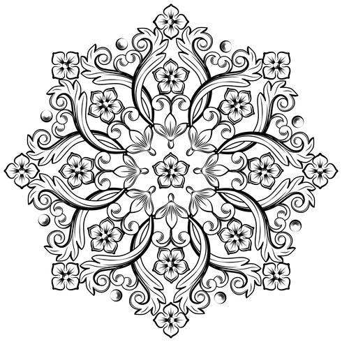 Beautiful round ornamental element for design in black and white colors. Vector illustration