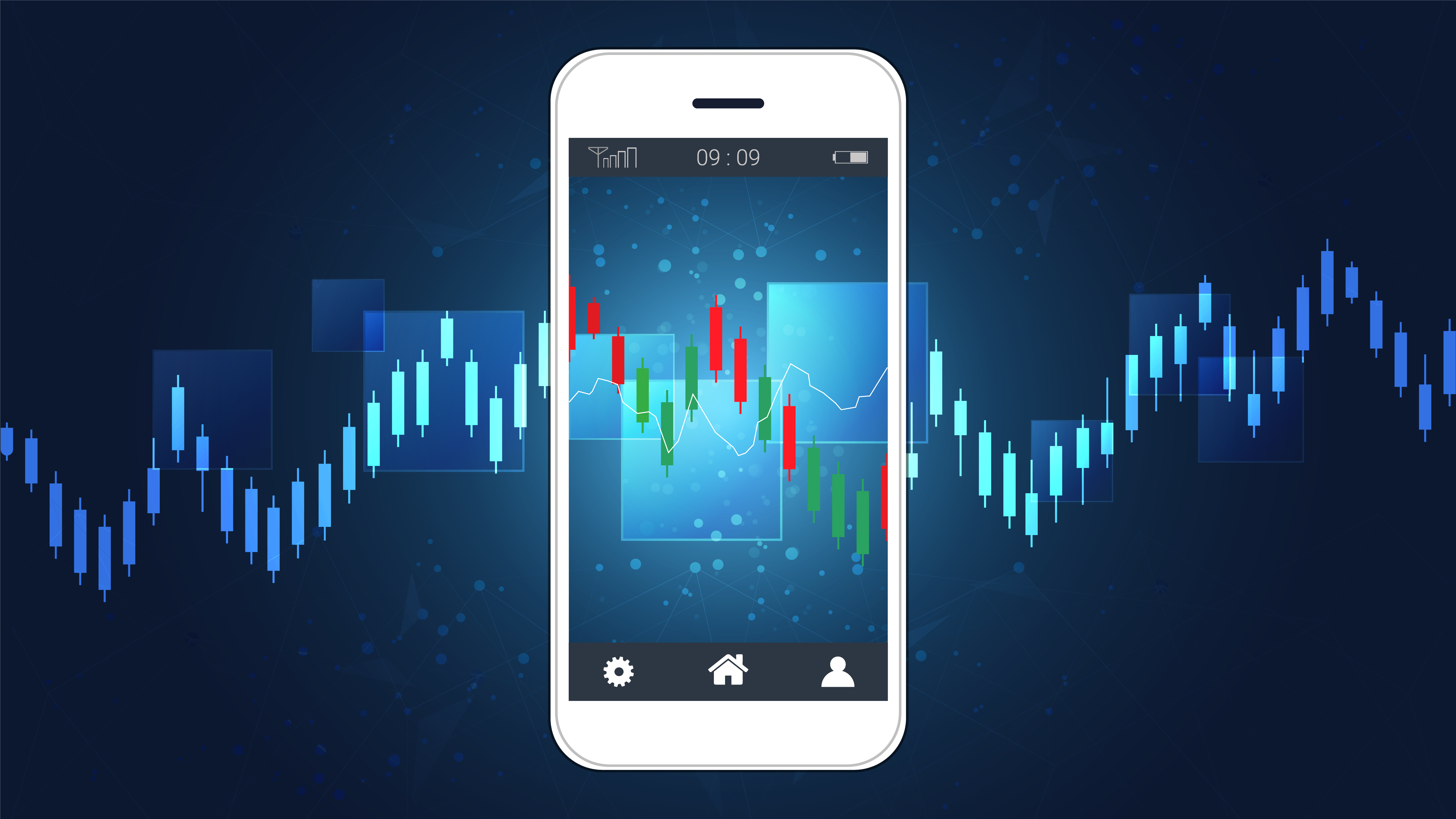 Mobile stock trading concept with candlestick and ...