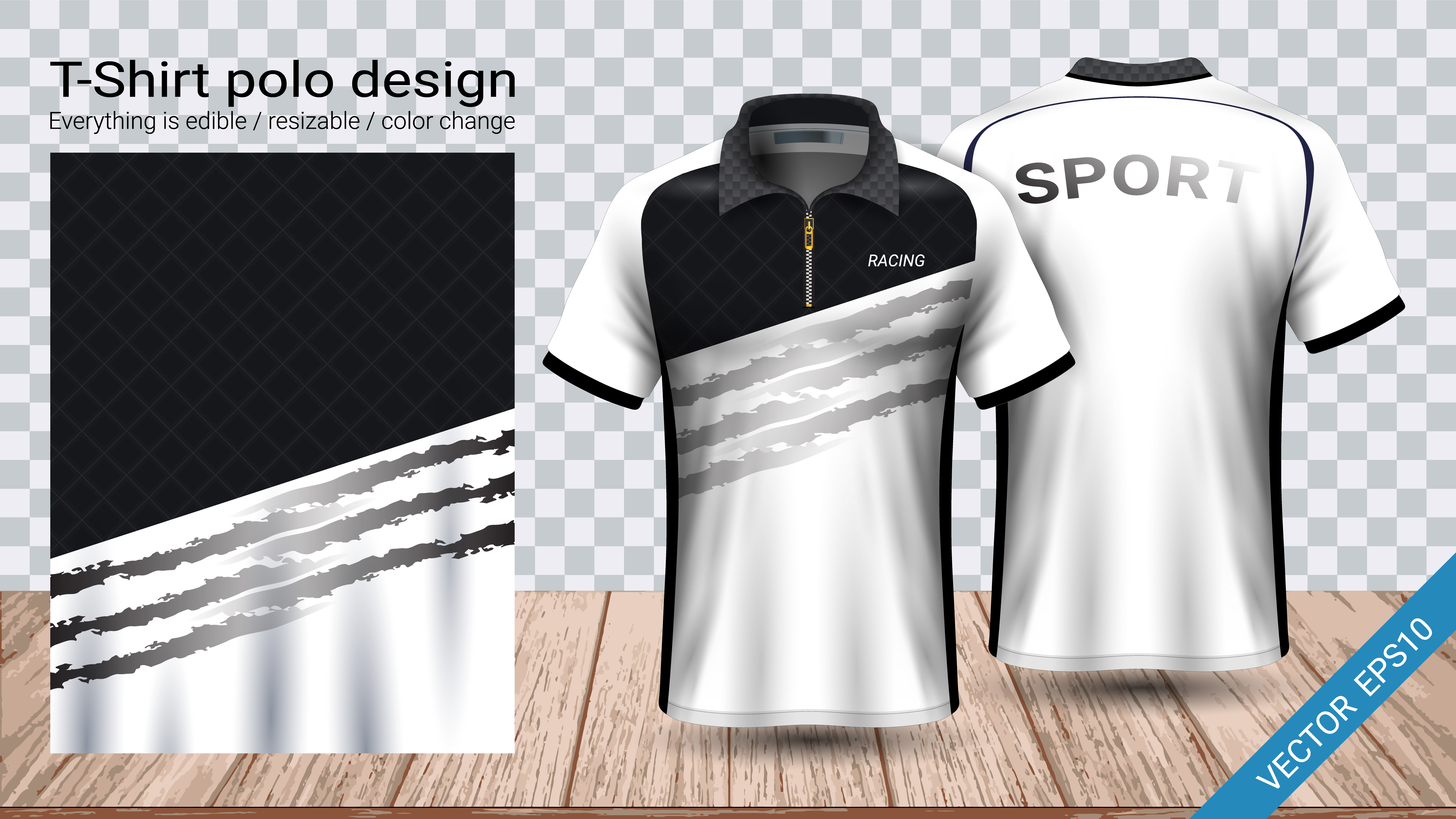 Polo t-shirt design with zipper, Soccer jersey sport mockup template ...