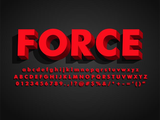 Strong Bold Modern Retro 3d Red Typeface Font  vector