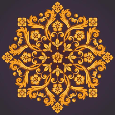 Beautiful round ornamental element for design in yellow orange colors. vector
