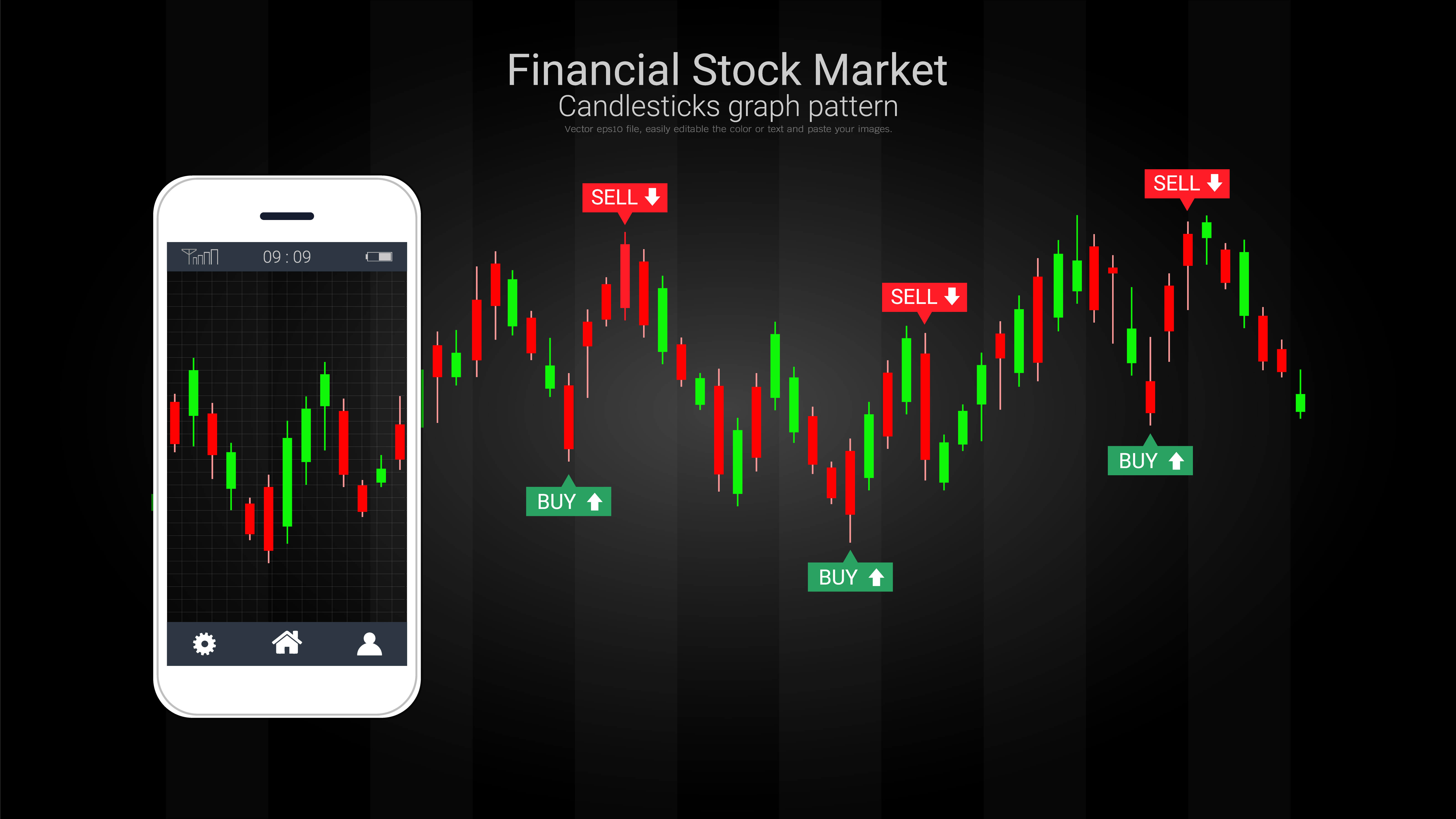 Mobile stock trading concept with candlestick and ...