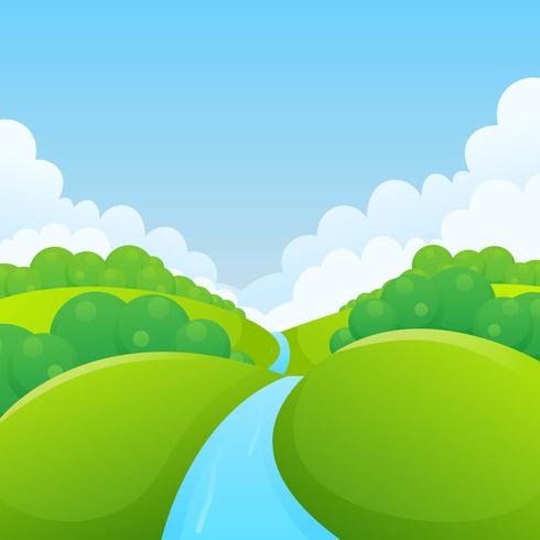 Green Landscape with river trees and flowers	 vector