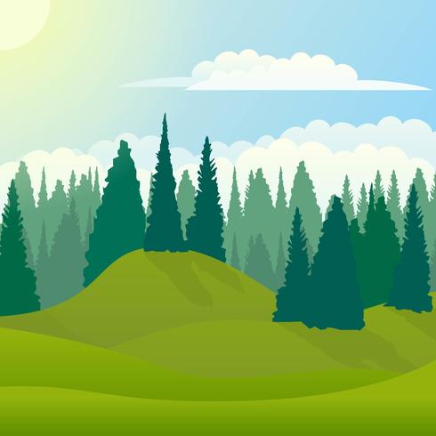 Vector summer and spring landscape with forest