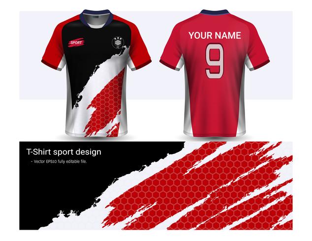 Soccer jersey and t-shirt sport mockup template, Graphic design for football club or activewear uniforms. vector