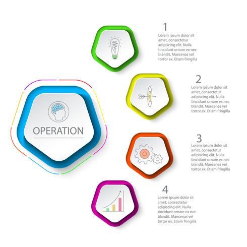 Pentágonos etiqueta infografía con 5 pasos. vector