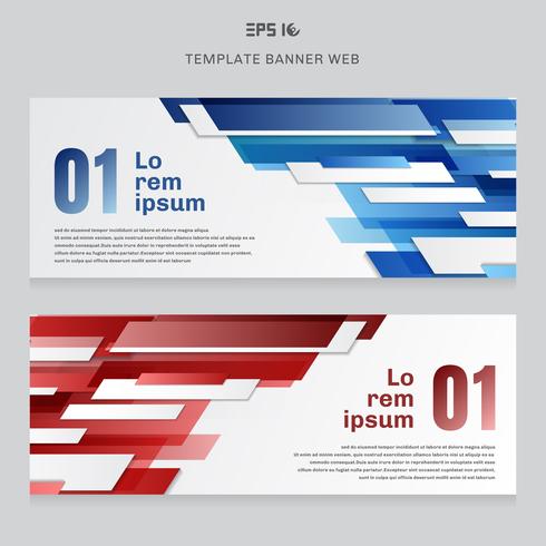 Set of banner web template technology geometric red and blue color shiny overlapping motion background vector