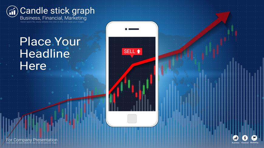 Mobile stock trading concept with candlestick and financial graph charts on screen. vector