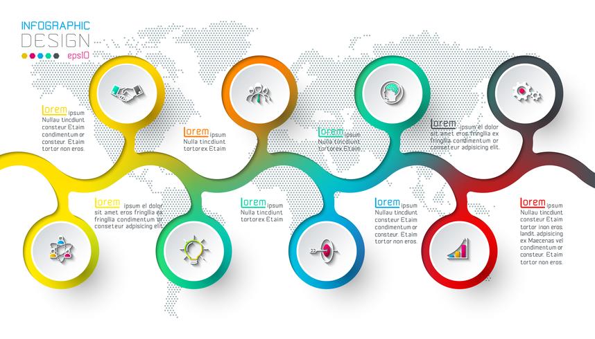 Circle label infographic with step by steps. vector