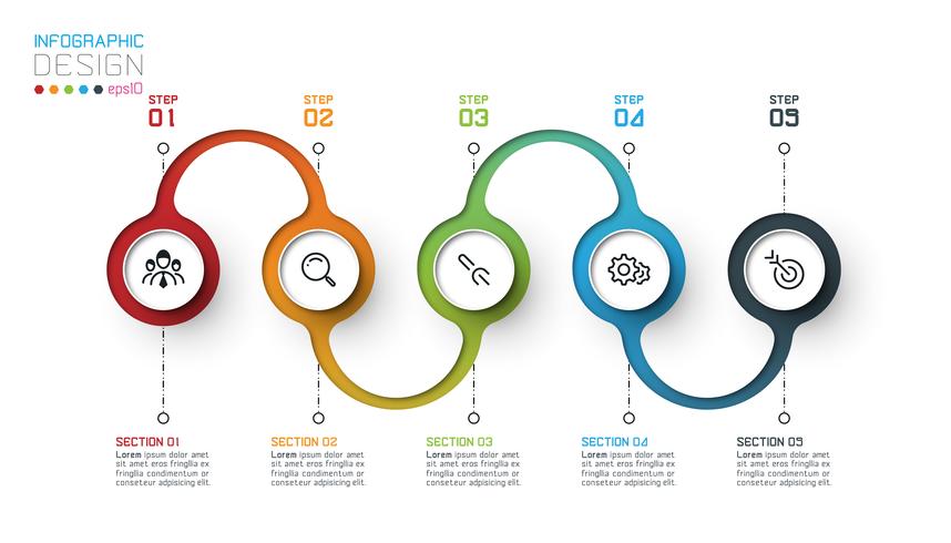 Circle label infographic with step by steps. vector