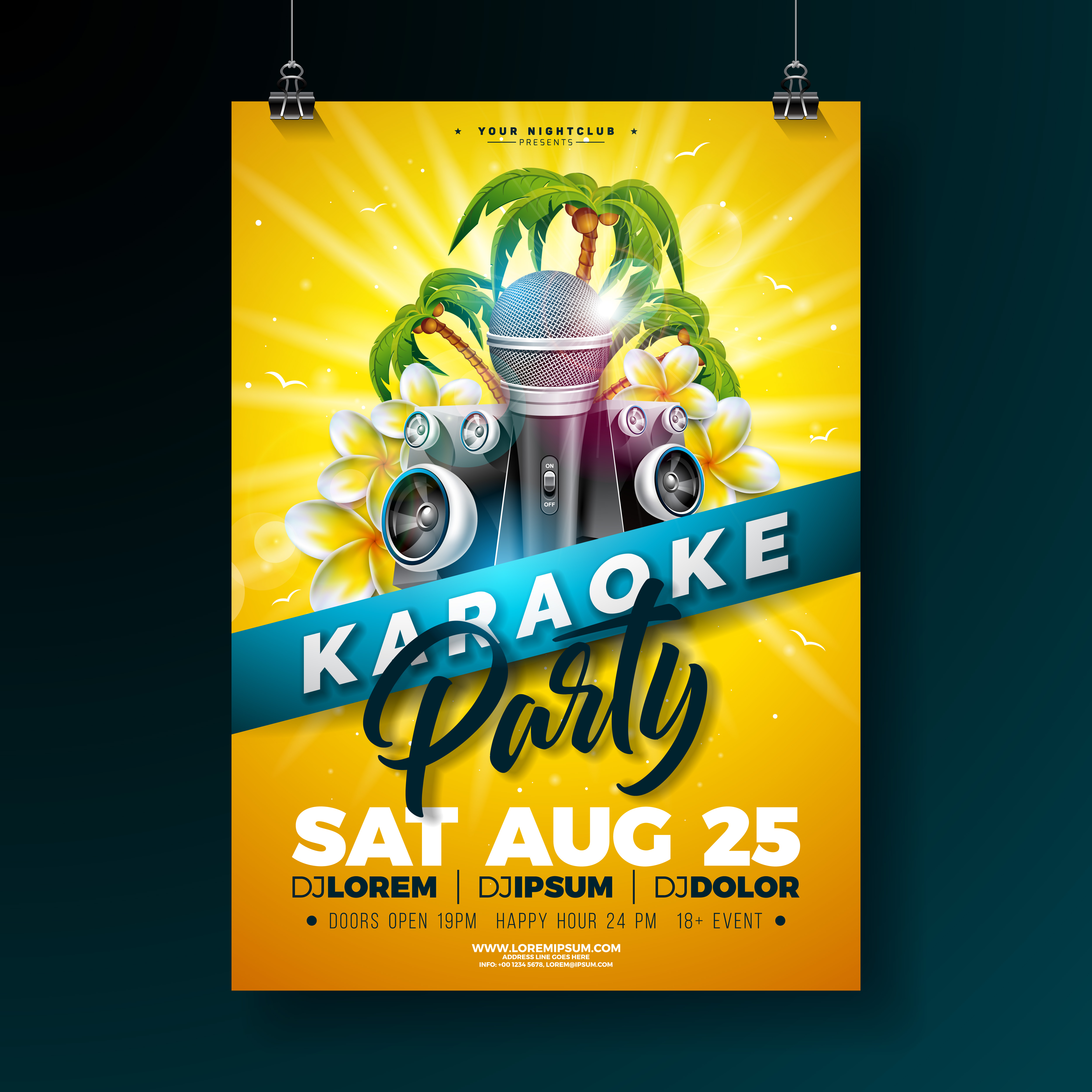Summer Karaoke Party Flyer Design With Flower Microphone