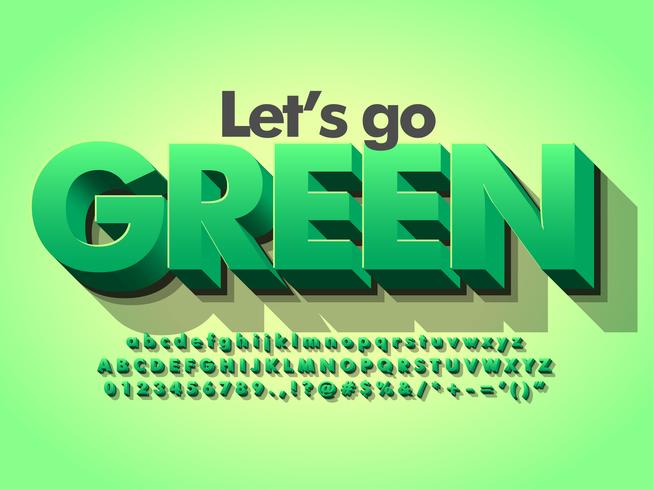 Naturaleza verde 3d negrita tipografía verde vector