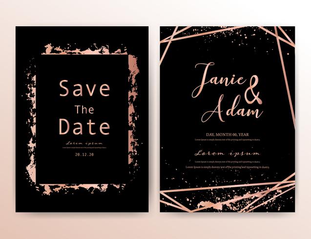 Wedding invitation card, Save the date wedding card, Modern card design with golden geometric and brush stroke, Vector illustration.