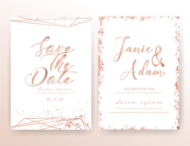 Wedding invitation card, Save the date wedding card, Modern card design with golden geometric and brush stroke, Vector illustration.