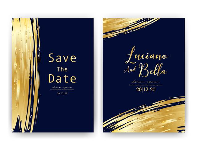 Wedding invitation card, Save the date wedding card, Modern card design with golden geometric and brush stroke, Vector illustration.