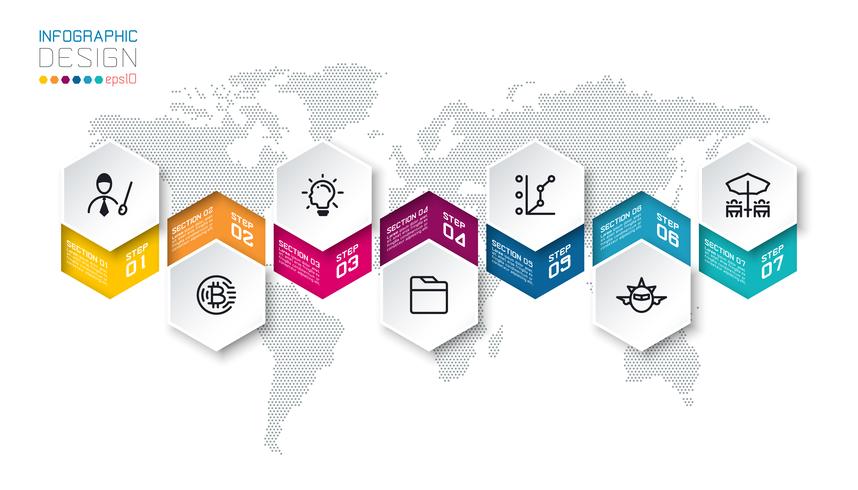 Business hexagon labels shape infographic groups bar. vector