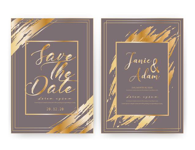 Wedding invitation card, Save the date wedding card, Modern card design with golden geometric and brush stroke, Vector illustration.