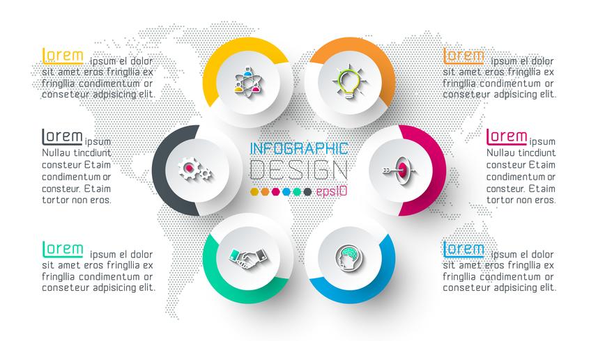 Seis círculos con infografías de iconos de negocios. vector