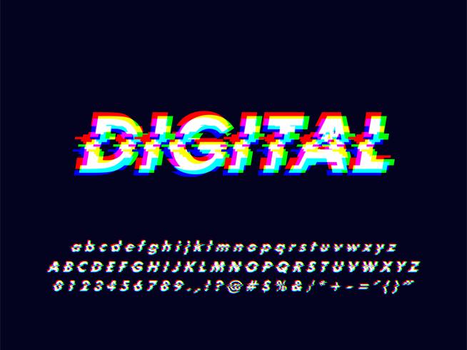 Glitches Rgb Screen Alphabet Con Efecto De Error vector