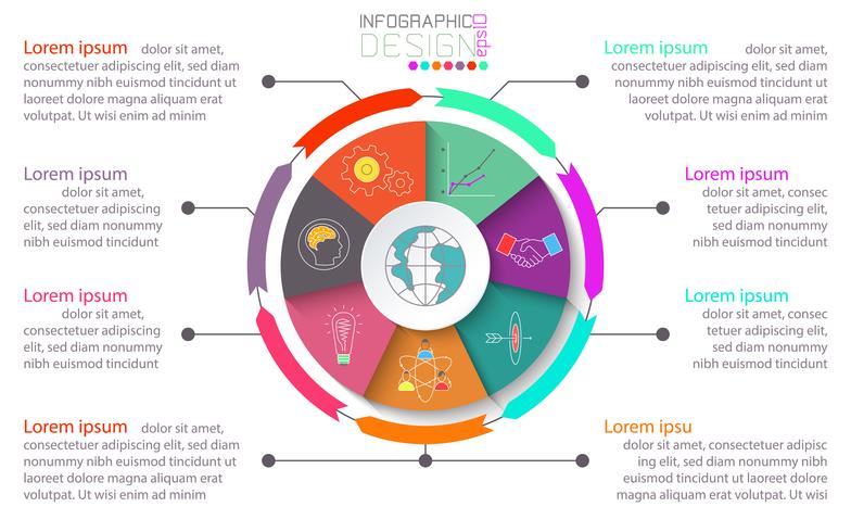 Business brochure infographic with circle on center. vector