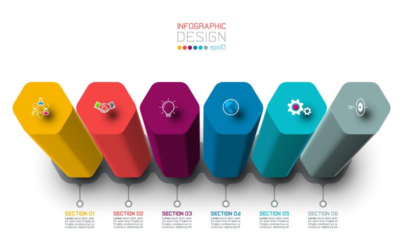 Vector Infographic label design with hexagon columns design. 