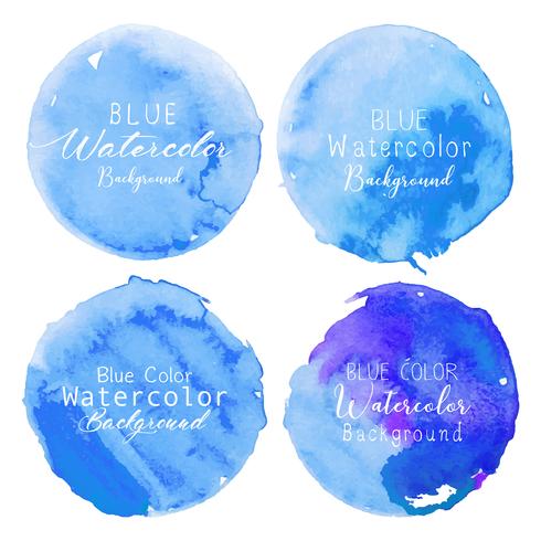 Blue watercolor circle set on white background. Vector illustration.