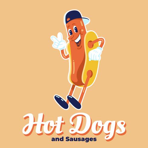 Diseño de logotipo de perros calientes divertidos personajes ilustración vector