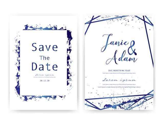 Wedding invitation card, Save the date wedding card, Modern card design with golden geometric and brush stroke, Vector illustration.