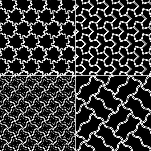 Vector geometric seamless patterns set, black and white texture.