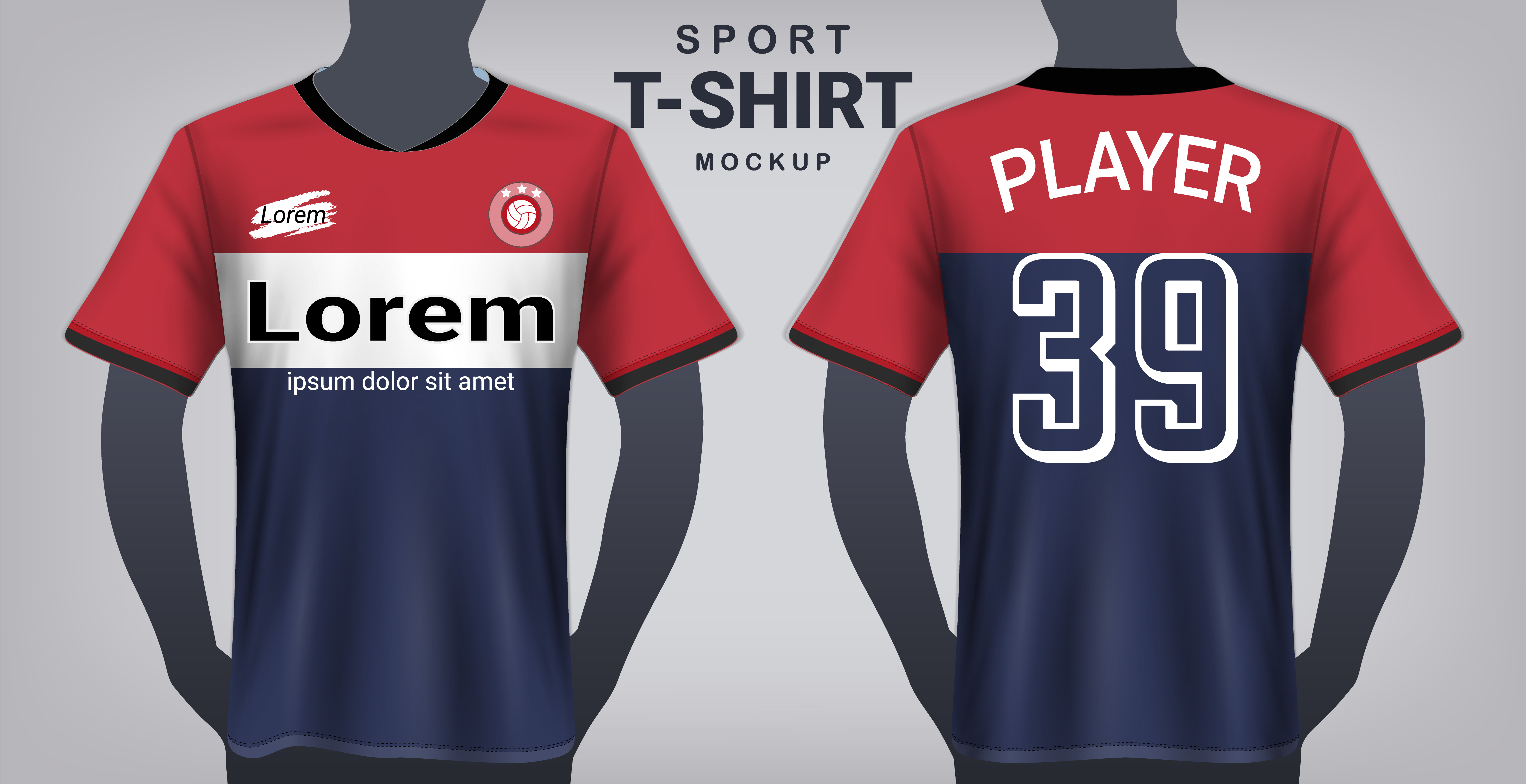 Download Soccer Jersey and Sport T-Shirt Mockup Template, Realistic Graphic Design Front and Back View ...