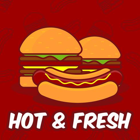 Diseño de comida rápida de verano con hamburguesa y perro caliente ilustración vector