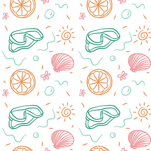 Doodle Summer Pattern With Coral, Orange And Sun vector