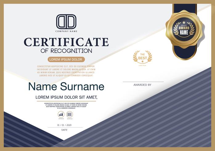 Certificate OF RECOGNITION frame design template layout template in A4 size vector