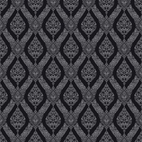 Monochrome thai floral motif of the figure of deva, seamless background. vector