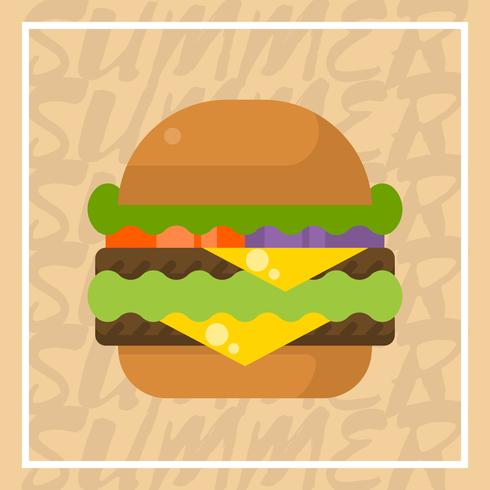 Flat Double Cheese Burger Summer Food Vector Illustration